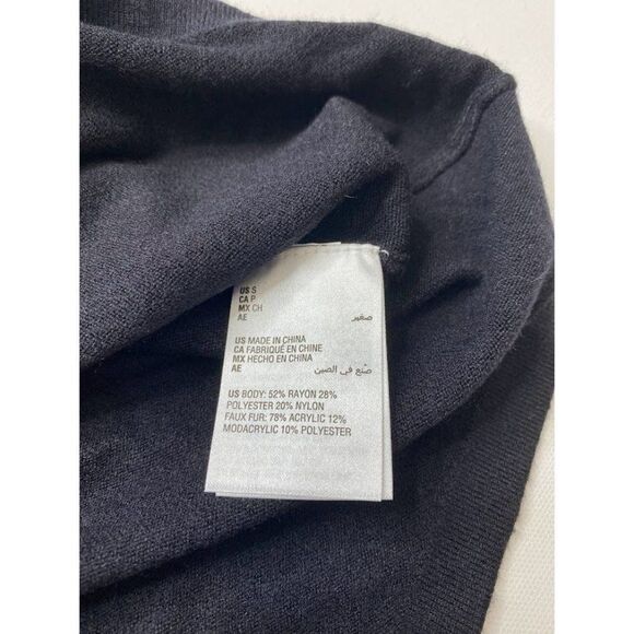 Alfani‎ Turtleneck Sweater Top Small Black Teal Women's Faux-Fur Cuffs NEW - Picture 5 of 6